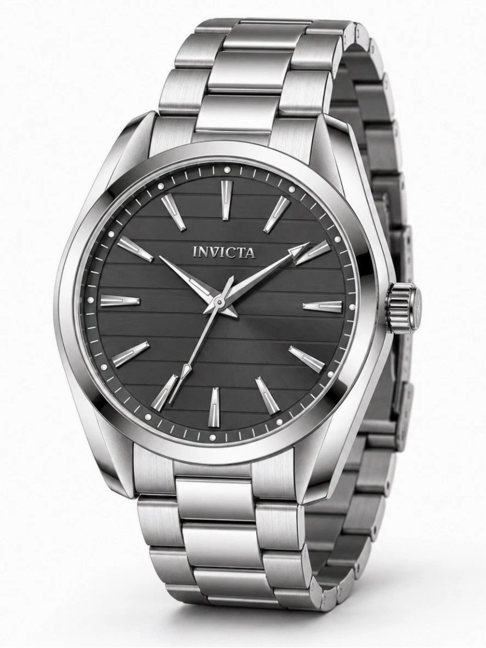 Invicta Silver Stainless Steel Watch with Black Dial